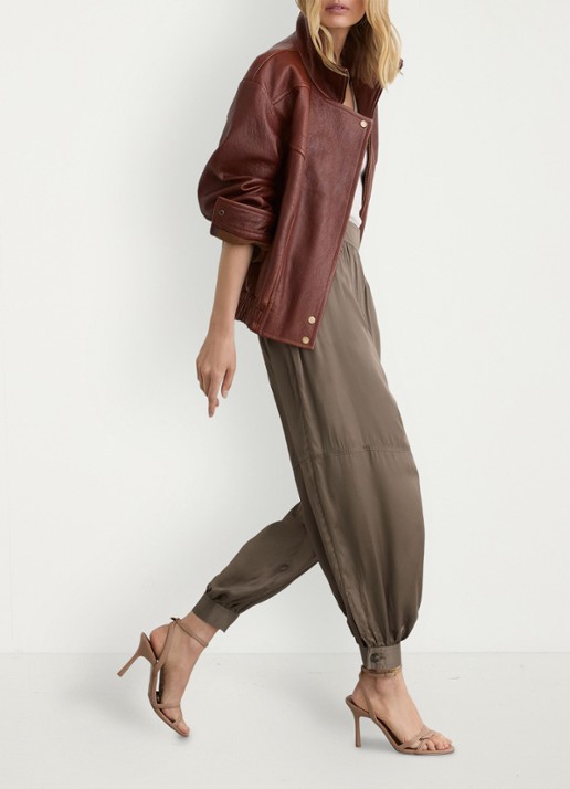 Reiss Neave high waist balloon fit pantalon van satijn - detail 5 khaki