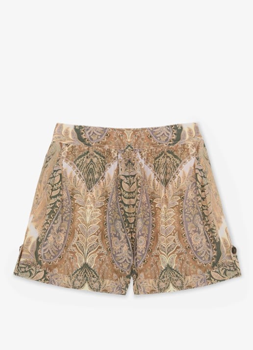 Reiss Neave high waist wide fit korte broek met jacquard dessin - voorkant zand