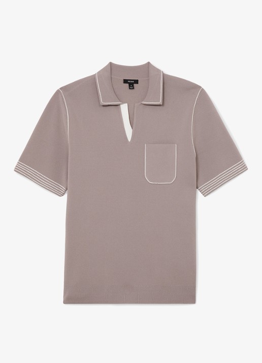 Reiss Newbury regular fit polo met borstzak  - voorkant taupe