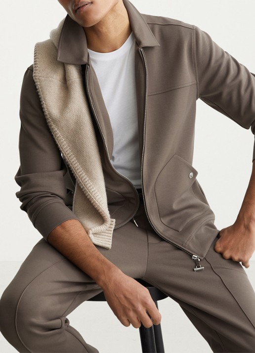 Reiss Newland sweatshirt met rits en opgestikte zakken - detail 2 lichtbruin