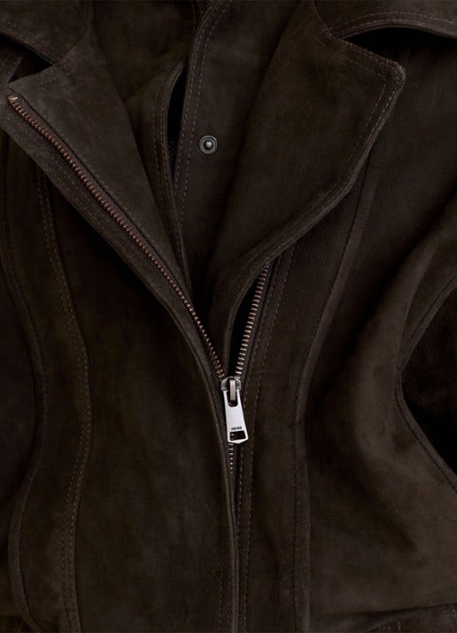 Reiss Noa bikerjack van geitensuède  - detail 3 donkerbruin