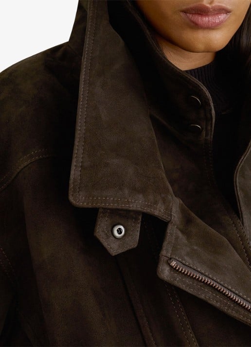 Reiss Noa bikerjack van geitensuède  - detail 4 donkerbruin