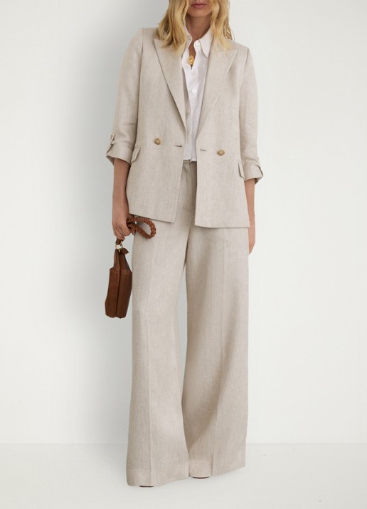 Reiss Nolah double breasted blazer in linnenblend - voorkant 2 gebroken wit