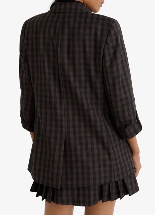 Reiss Nolah double-breasted blazer van wol met ruitdessin  - achterkant 6 donkerbruin