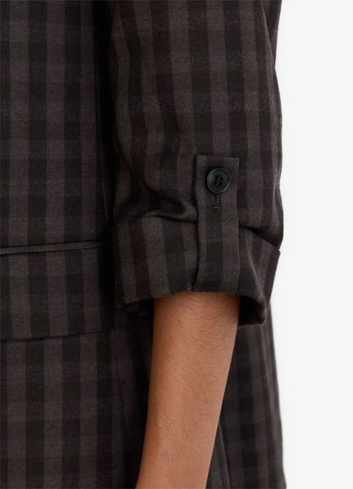Reiss Nolah double-breasted blazer van wol met ruitdessin  - detail 2 donkerbruin