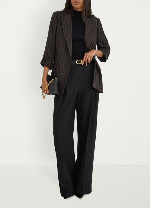 Reiss Nolah double-breasted blazer van wol met ruitdessin  - voorkant 5 donkerbruin