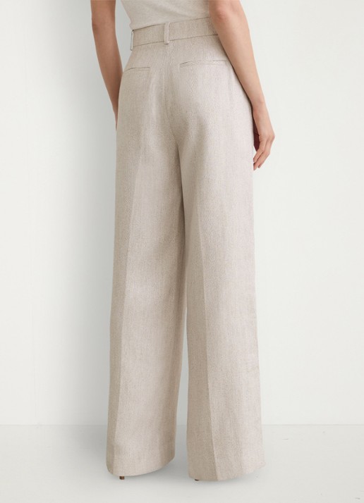 Reiss Nolah high waist wide fit pantalon in linnenblend - achterkant 5 naturel