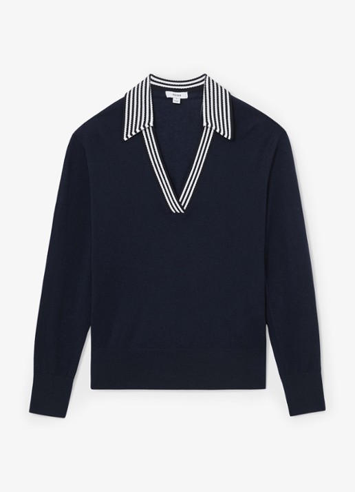 Reiss Nova fijngebreide trui van merino wol - voorkant 2 donkerblauw