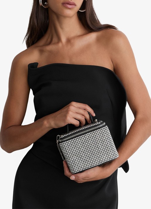Reiss NOVA mini crossbodytas met strass  - detail zilver