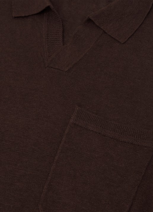 Reiss Oaklands regular fit polo van linnen - detail 5 chocoladebruin