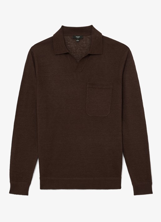 Reiss Oaklands regular fit polo van linnen - voorkant chocoladebruin