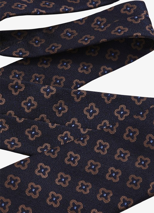 Reiss Omero stropdas in zijdeblend met grafische print  - detail donkerblauw