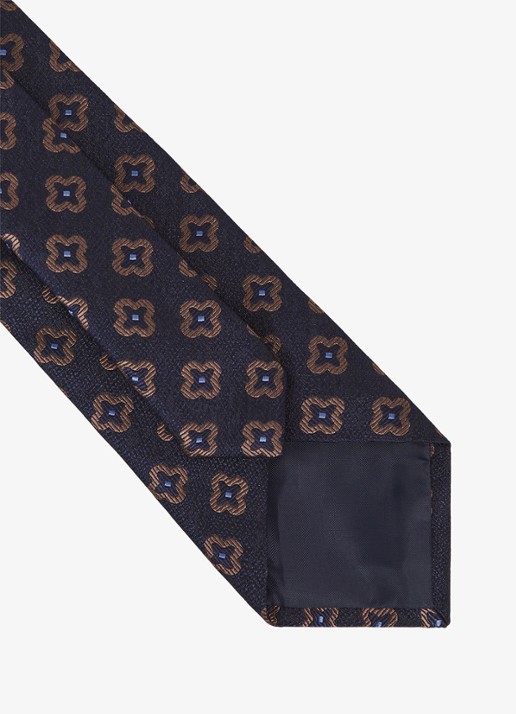 Reiss Omero stropdas in zijdeblend met grafische print  - detail 2 donkerblauw