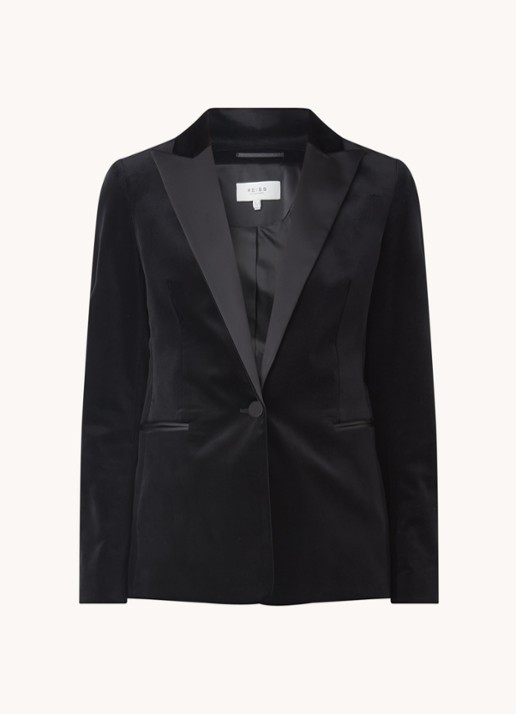 Reiss Opal blazer van fluweel met paspelzakken  - voorkant zwart