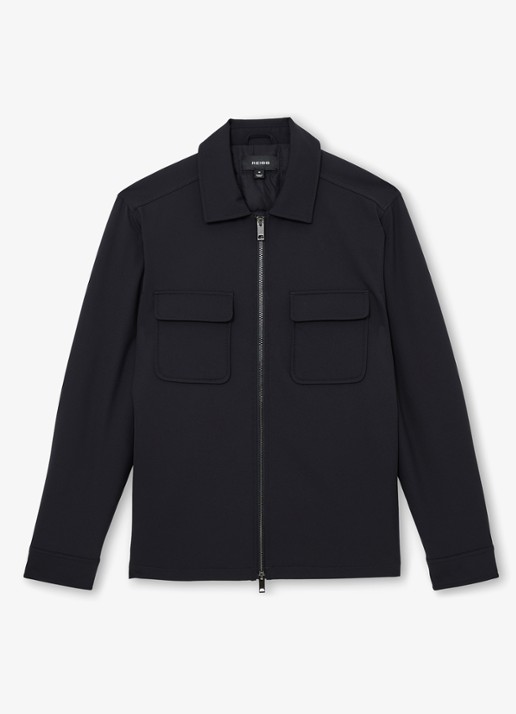 Reiss Oshei overshirt met borstzakken - voorkant 2 donkerblauw