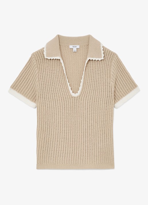 Reiss Ottilie grofgebreide top in linnenblend - voorkant 2 beige