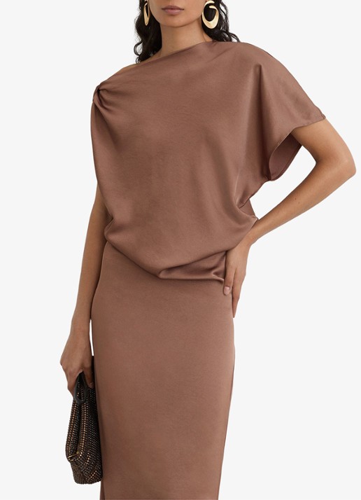 Reiss Paige maxi jurk met asymmetrische hals - detail 3 taupe