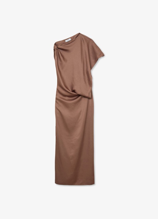 Reiss Paige maxi jurk met asymmetrische hals - voorkant 6 taupe