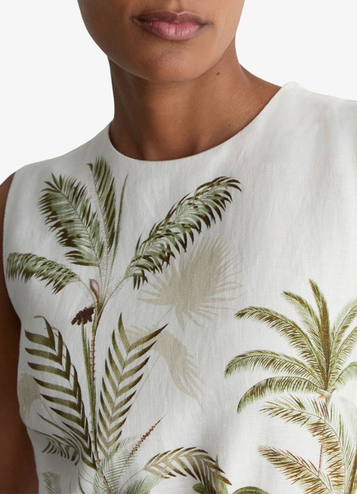 Reiss Palma midi jurk van linnen met print - detail 2 ivoor