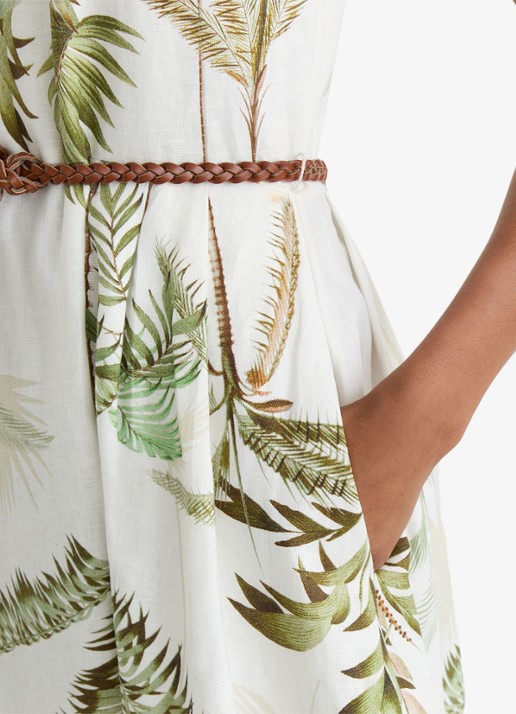 Reiss Palma midi jurk van linnen met print - detail 3 ivoor