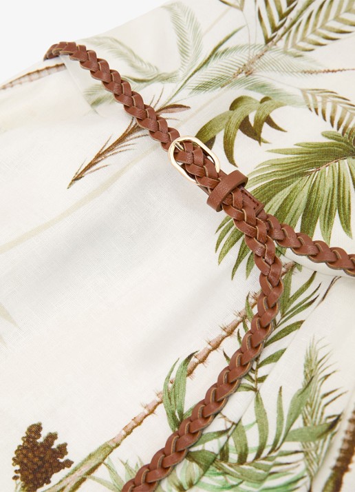 Reiss Palma midi jurk van linnen met print - detail 4 ivoor