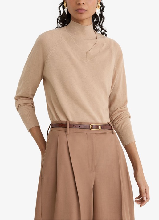 Reiss Paris fijngebreide pullover in merino wolblend - detail 5 camel