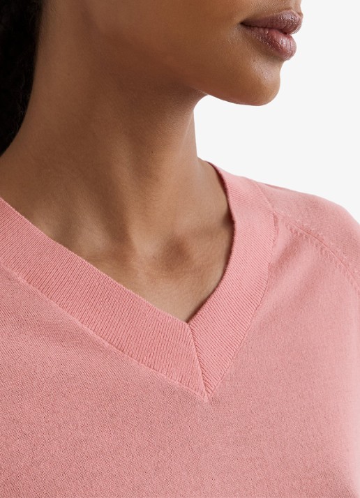 Reiss Paris fijngebreide pullover in merino wolblend - detail roze