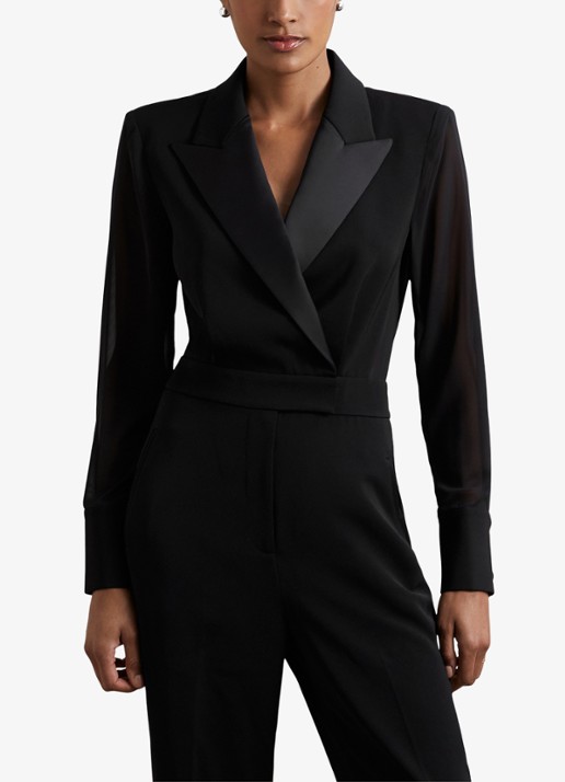 Reiss Perla jumpsuit met kraag  - detail zwart