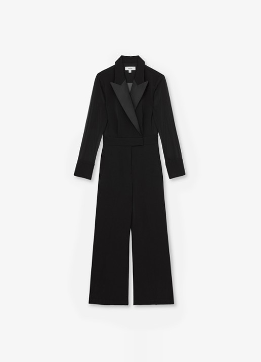 Reiss Perla jumpsuit met kraag  - voorkant 7 zwart