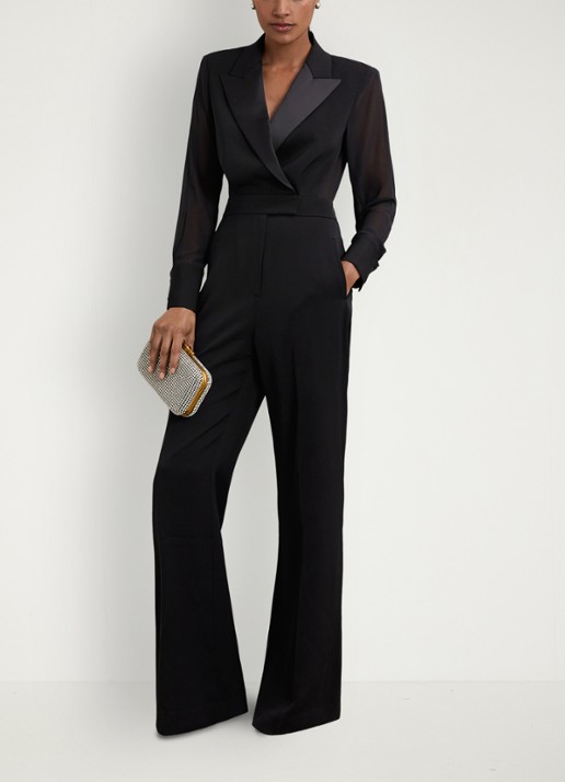 Reiss Perla jumpsuit met kraag  - voorkant 8 zwart
