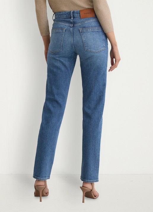 Reiss Petit Aubrey high waist straight leg jeans met medium wassing - detail 7 indigo