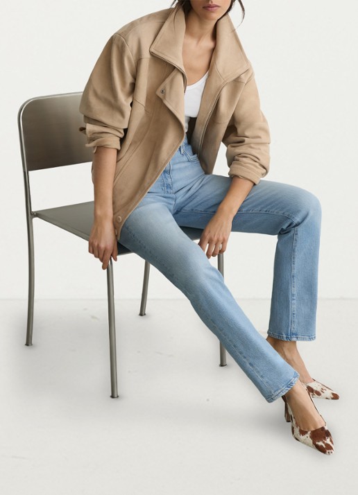 Reiss Petit Aubrey high waist straight leg jeans met medium wassing - detail 3 lichtblauw