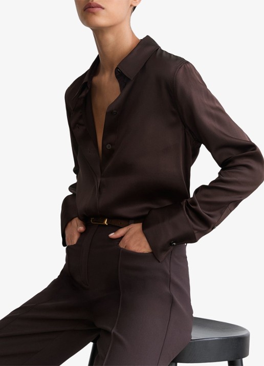 Reiss Petite ameira blouse van zijde  - detail 3 donkerbruin