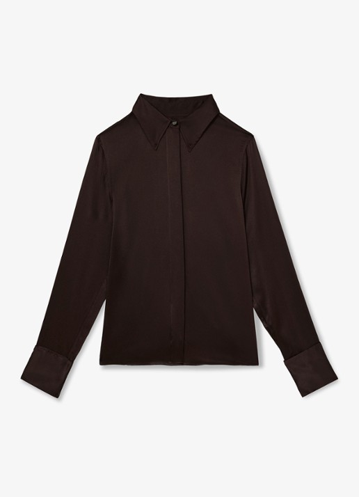 Reiss Petite ameira blouse van zijde  - voorkant 5 donkerbruin