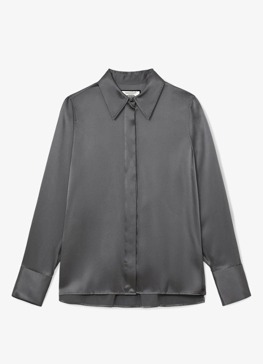Reiss Petite ameira blouse van zijde  - voorkant 6 donkergrijs