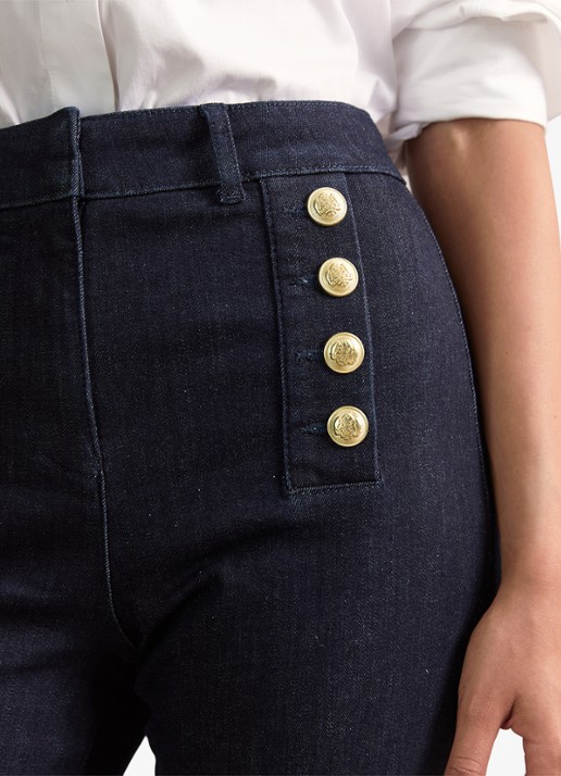 Reiss Petite Athena high wasit flared jeans met sierknopen - detail 4 indigo
