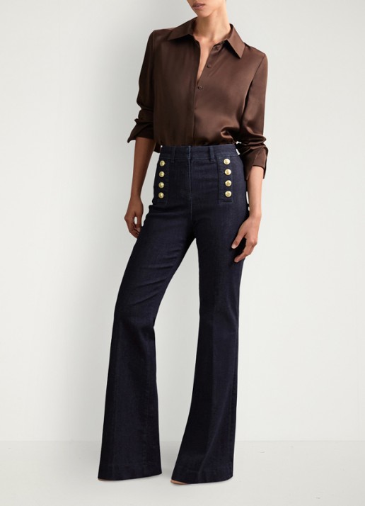 Reiss Petite Athena high wasit flared jeans met sierknopen - voorkant 2 indigo