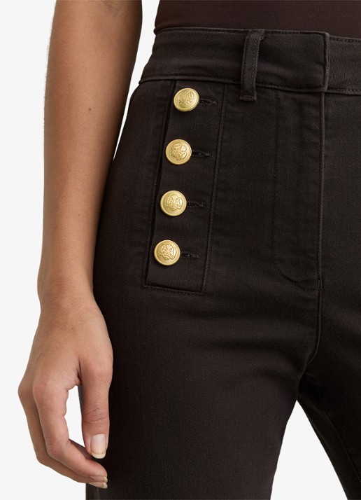 Reiss Petite Athena mid waist flared jeans met sierknopen  - detail 2 donkerbruin