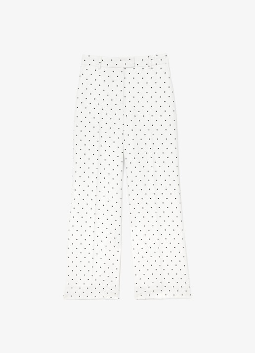 Reiss Petite Beatrix high waist wide fit pantalon met stippenprint - voorkant 2 donkerblauw
