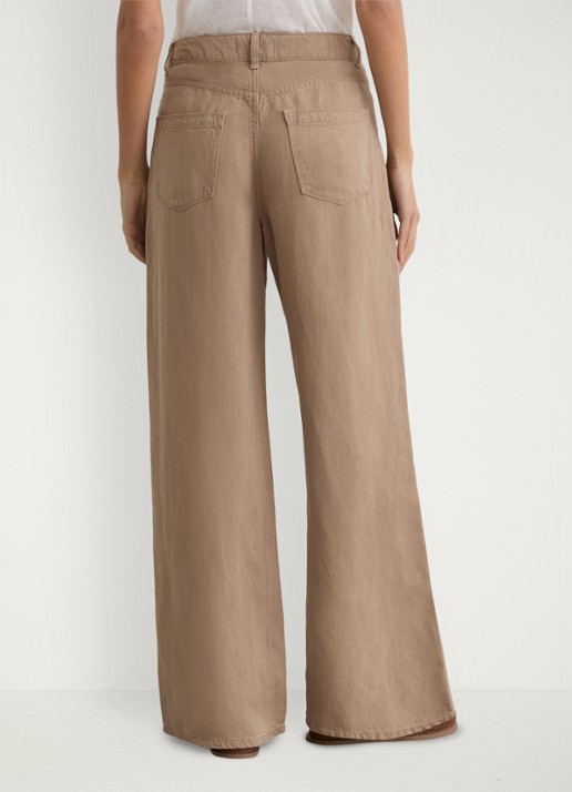 Reiss Petite Carmen high waist wide fit pantalon in linnenblend - achterkant beige