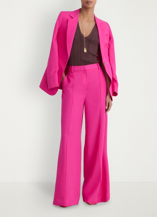 Reiss Petite Charli high waist wide fit pantalon in linnenblend - detail 6 oudroze