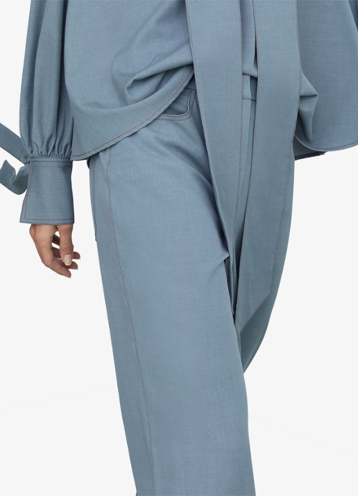 Reiss Petite Charlotte high waist wide fit pantalon met steekzakken - detail 3 blauwgrijs
