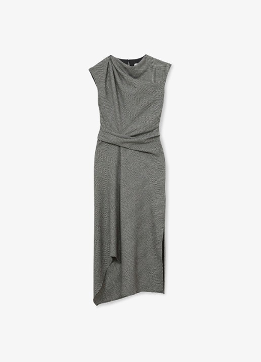 Reiss Petite Clara midi jurk in wolblend met asymmetrisch zoom - voorkant grijs