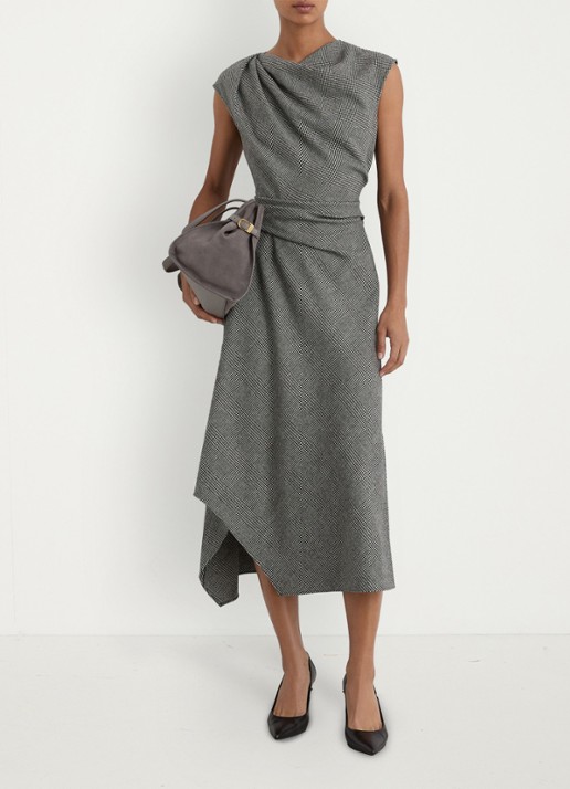 Reiss Petite Clara midi jurk in wolblend met asymmetrisch zoom - voorkant 2 grijs