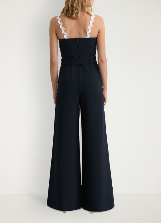 Reiss Petite Dash wide leg jumpsuit met ceintuur - achterkant 8 donkerblauw