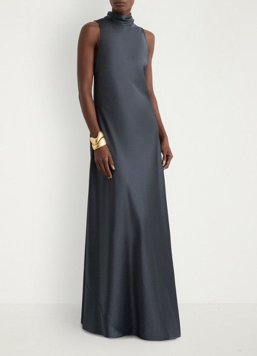 Reiss Petite Fae maxi jurk met sjaalkraag - voorkant 2 grijs