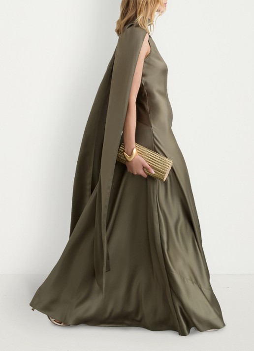 Reiss Petite Fae maxi jurk met sjaalkraag - detail 5 khaki