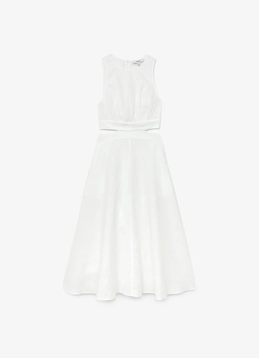Reiss Petite Hazel midi jurk in linnenblend met cut-out detail