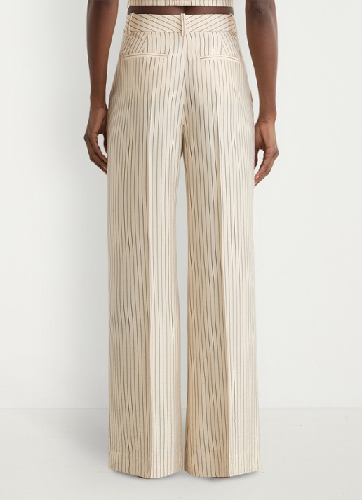 Reiss Petite high waist wide fit pantalon met streepprint - achterkant 5 creme