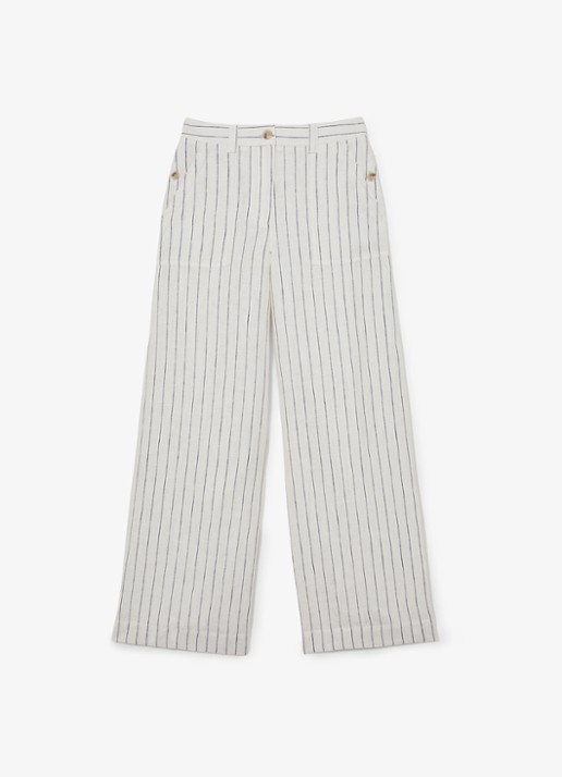 Reiss Petite high waist wide fit pantalon van linnen - voorkant 6 wit